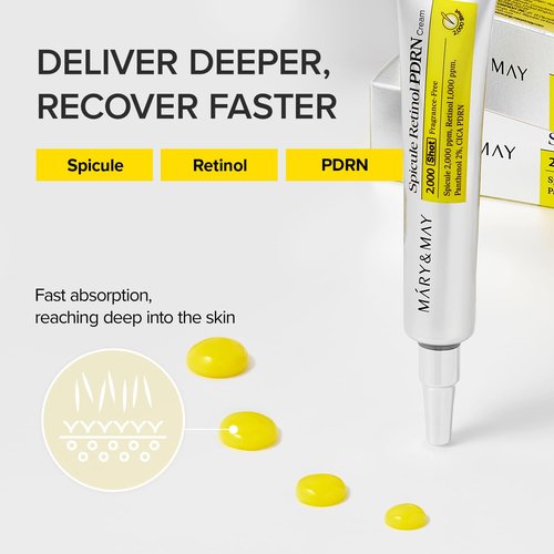Mary&May Spicule Retinol PDRN Cream - Korean Face Moisturizer with Marine Spicules & Nano Liposome Retinol - Pore Firming Treatment for Sensitive Skin, 15g / 0.5 oz