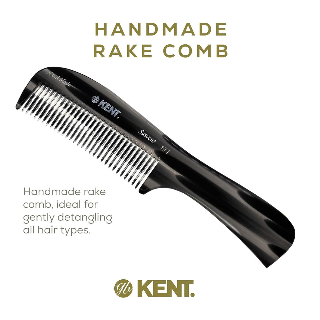 Kent 10T Black Graphite Large Detangler Comb, Wide Tooth Comb for Wet and Dry Curly Hair, Rake Combs for Women With Thick Hair, Saw-Cut and Hand Polished, Handmade in England