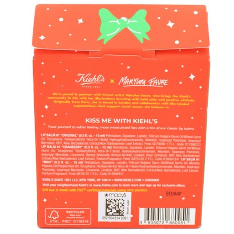 Kiehl's Lip Balm Treatment Set - 3 Nourishing Flavors: Mint, Cranberry, Original