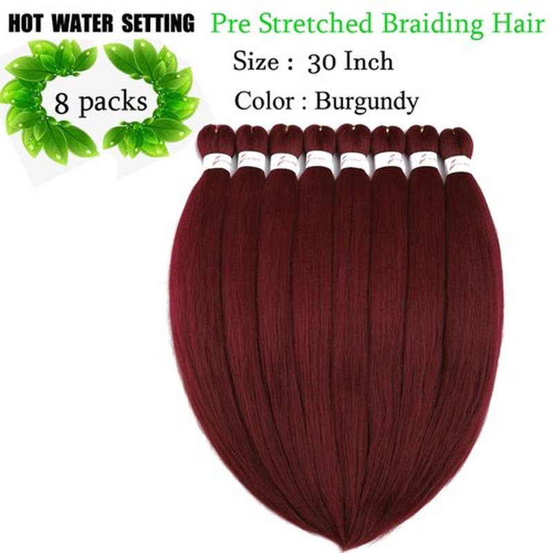 Pre Stretched Braiding Hair Extensions 30inch 8packs Professional Braids Hair Soft Yaki Straight Braid Hair Hot Water Setting Synthetic Crochet Hair (30inch,Burgundy)