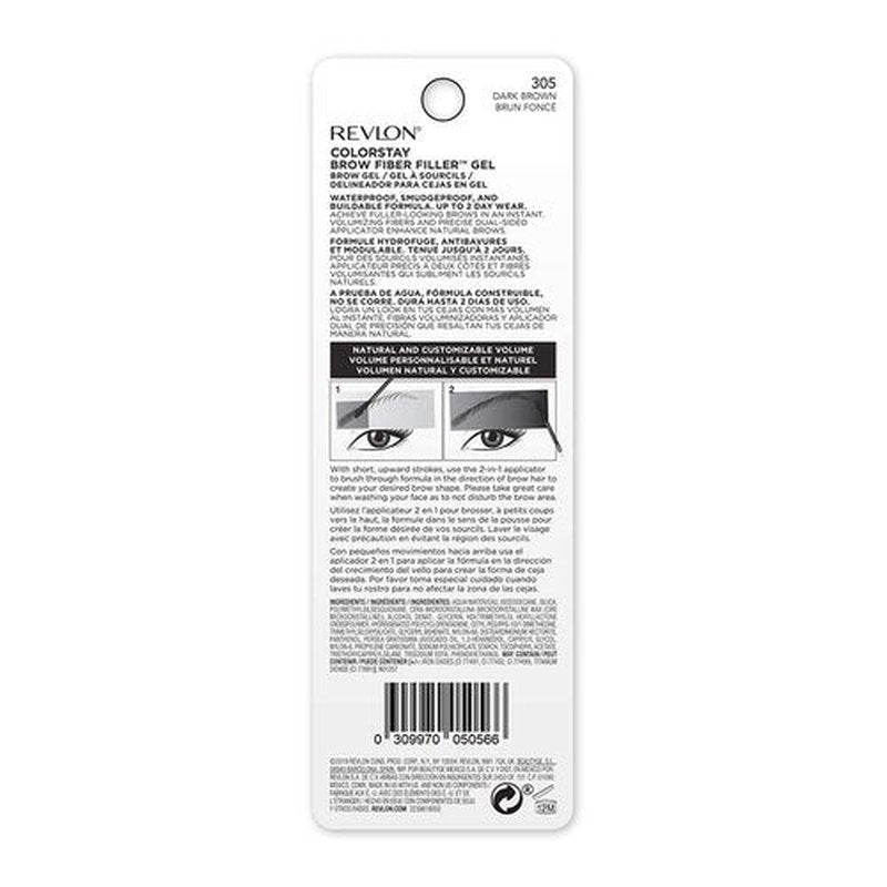 Revlon ColorStay Brow Fiber Filler - Longwearing Waterproof Eyebrow Gel, 305 Dark Brown, 0.23 fl. oz.
