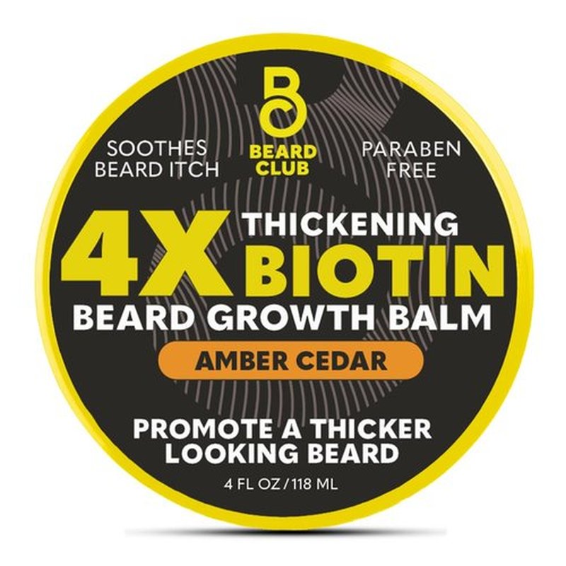 The Beard Club Biotin Beard Balm for Men - Moisturizing Shea Butter & Castor Oil - Amber Cedar Scent | 4 oz