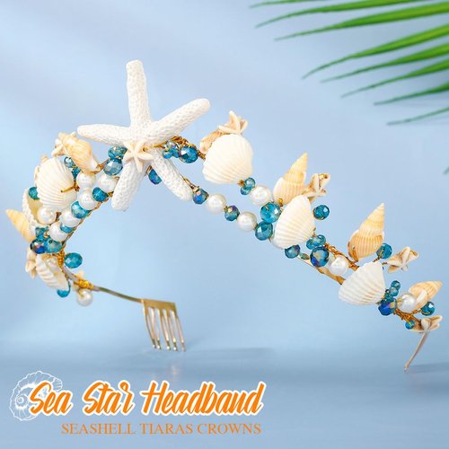 Catery Mermaid Crown Seashell Headband Starfish Mermaid Accessories Headpiece for Women