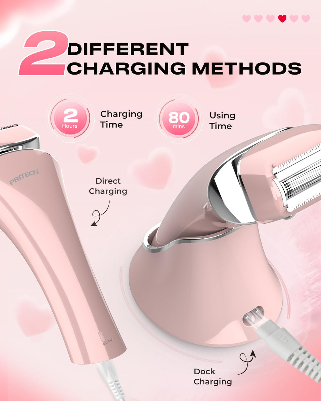 PRITECH Electric Razor for Women Wet/Dry Electric Shaver for Women Pink
