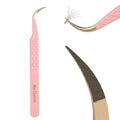 Ms.Queen Eyelash Extension Tweezers, Fiber Tip Grip Curved Lash Tweezers for Volume lashes Extensions