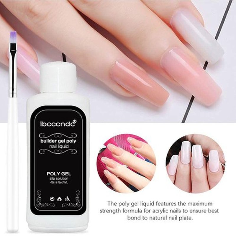Slip Solution Poly Gel, Quick Nail Poly Gel Slip Solution with Brush + Crystal Cup, Nail Extension Kit Acrylic Liquid Poly Gel Slip Solution for Nails Art DIY