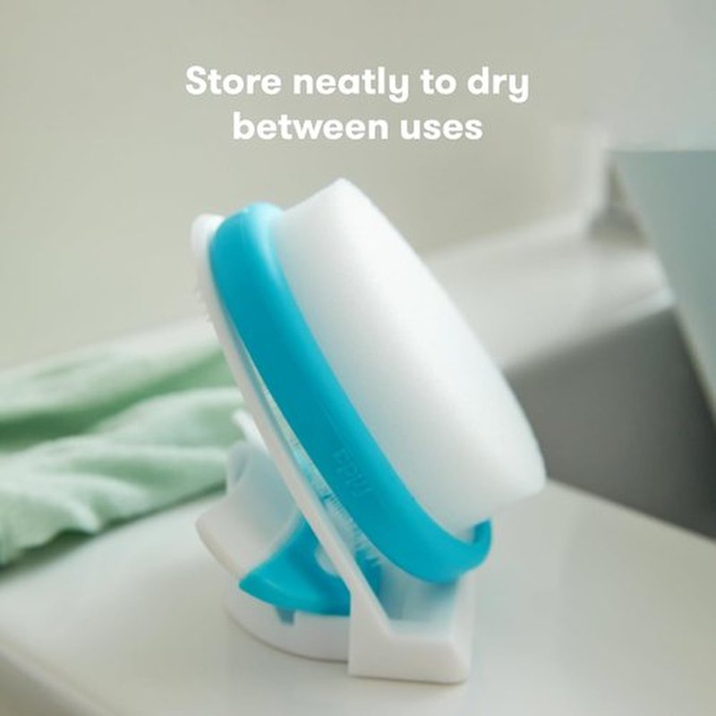 Frida Baby 3-Step Cradle Cap System | DermaFrida FlakeFixer with Sponge, Brush, Comb & Storage Stand + Medicine Pacifier & Syringe