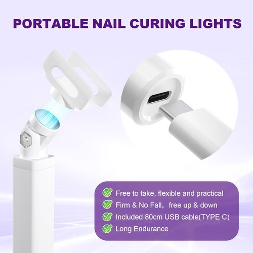 Mini UV Light for Nails，Handheld LED Flash Cure Lamp for Gel X Polish, Portable Uv Pen Light for Single Finger,Nail Curing Lamp with Stand for Starter Salon DIY or Home Manicure (White) (white, Mini)