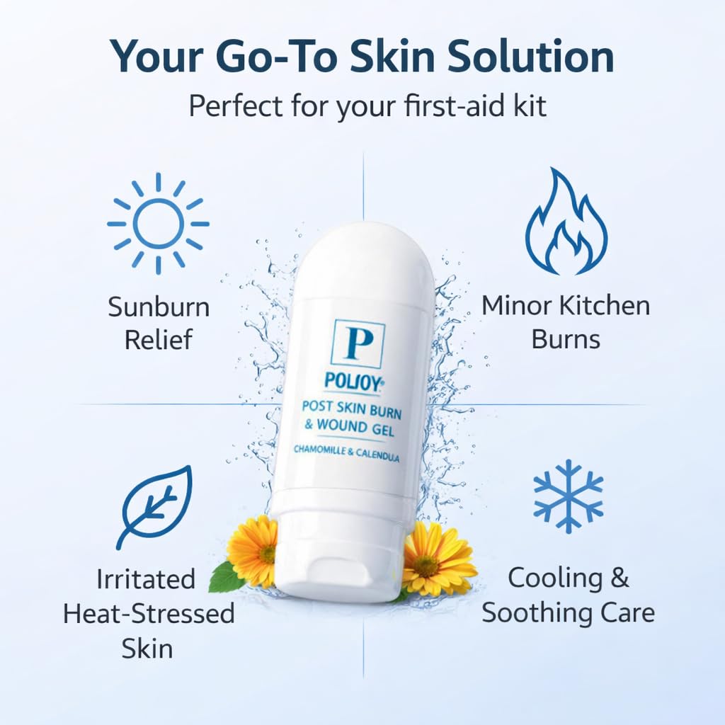 PolJoy Burn Gel, Hydrogel Based Botanical Gel with Calendula, Chamomile & Aloe; Lightweight, Non-Greasy Formula for Minor Burn Skin Care - 2 oz / 60 ml, Made in USA