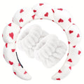 Zkptops Spa Headband for Washing Face Wristband Set Sponge Makeup Skincare Velvet Fabric Bubble Soft Get Ready Hairbands for Women Puffy Headwear Non Slip Thick Thin Hair Accessory (Red Heart)