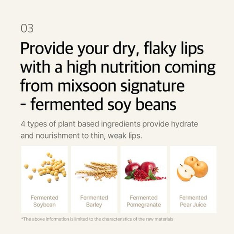 mixsoon Natural Bean Lip Mask Balm - Hydrated Lips, Softening, Fermented Bean and Shea Butter, Vegan Formula for Smooth Lip Balm 11g / 0.37 fl. oz. Korean Glass Skin Care