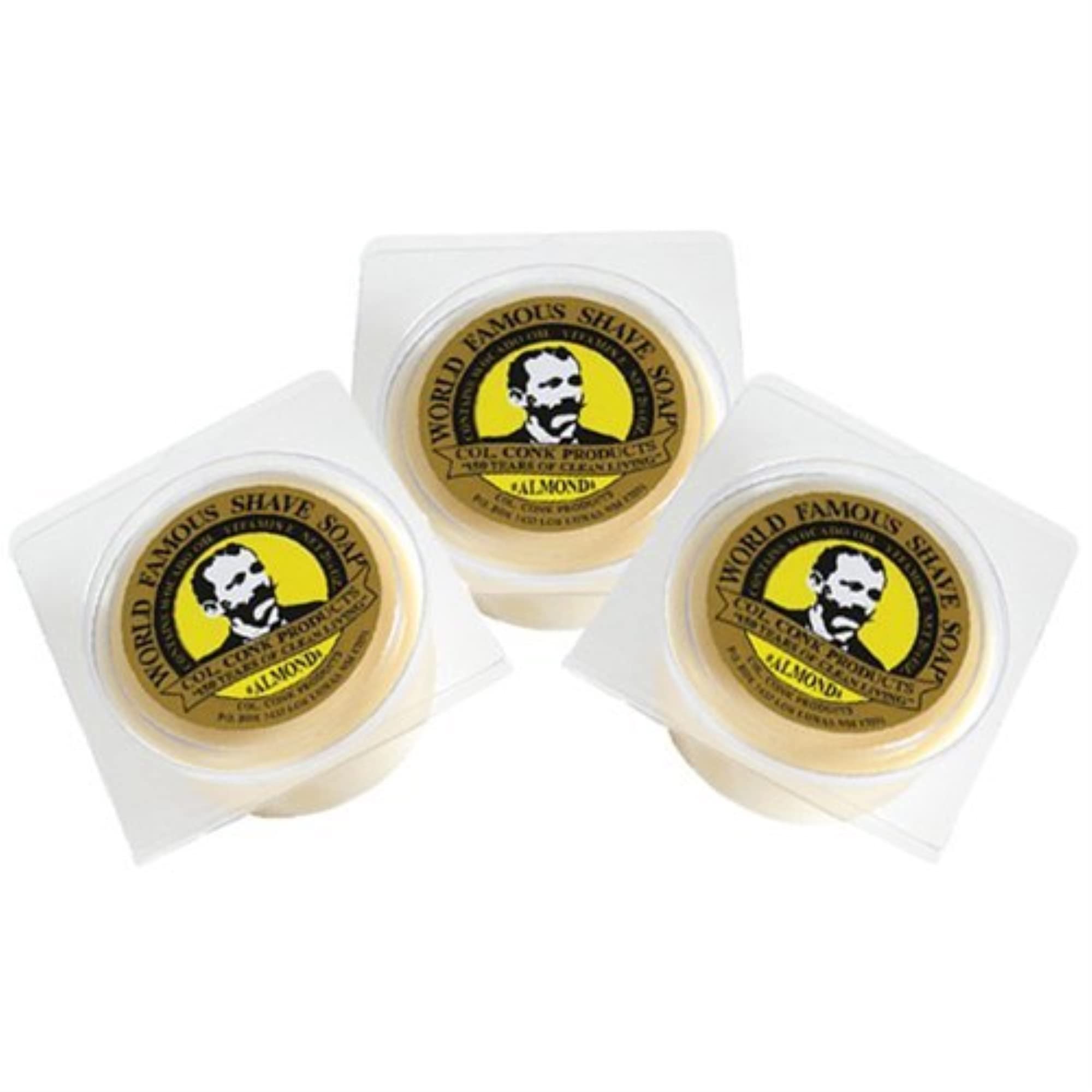 Col. Conk World's Famous Shaving Soap, Almond 3 - Pack Each Net Weight 2.25 Oz by Colonel Conk