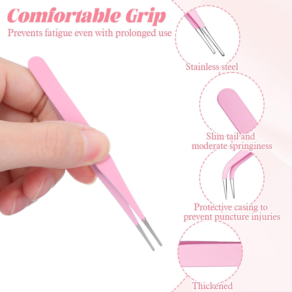 4 Pcs Sticker Tweezers, Pink Craft Tweezers for Stickers Universal Sticker Tweezers for Journaling Diamond Art Tweezers for Laboratory Work Jewelry Making Modeling Electronic Repair