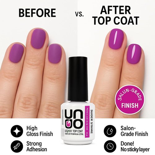 Generic UNO Proffisional Super Shine Top Coat No Wipe Top Gel Soak Off UV LED Shine Finish Long Lasting Nail Salon Manicure, Clear