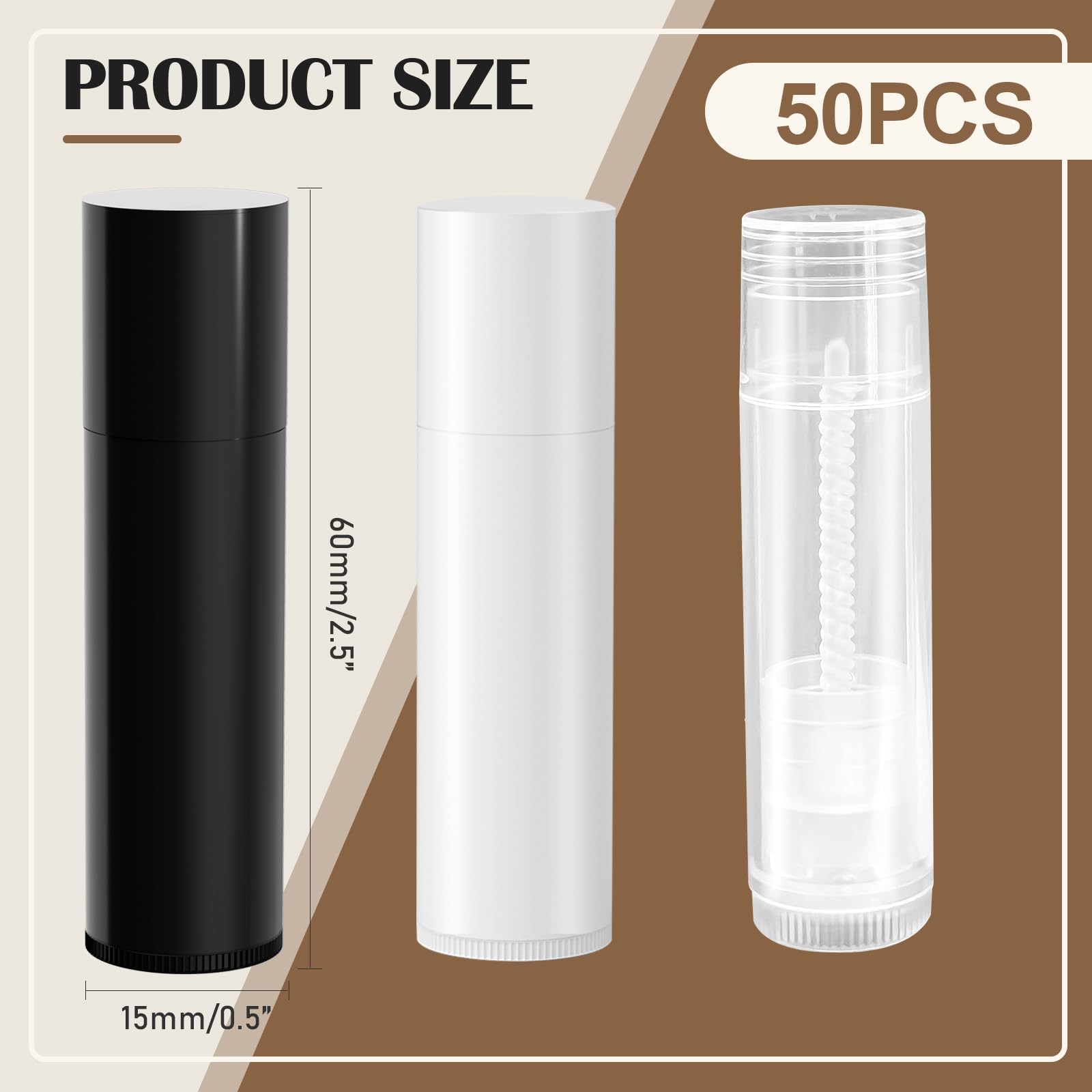 Zenihol BPA Free Empty Lip Balm Tubes Bulk, 50 Count with Leak-proof Caps (White, 50Pcs)