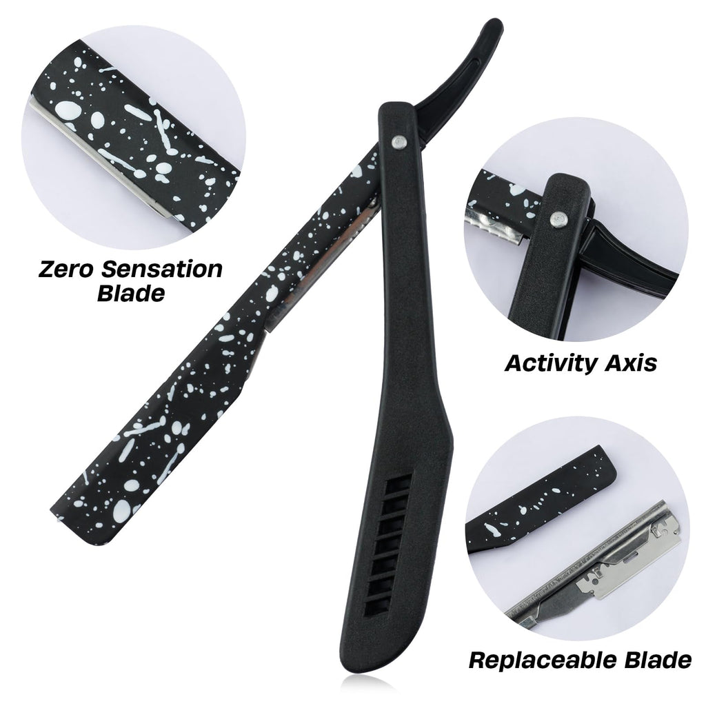Slide Out Razor for Men, Professional Classic Barber Straight Edge Razor with 10 Single Edge Blades, Manual Shaver Salon Quality Razor for Close Shaving (Black)