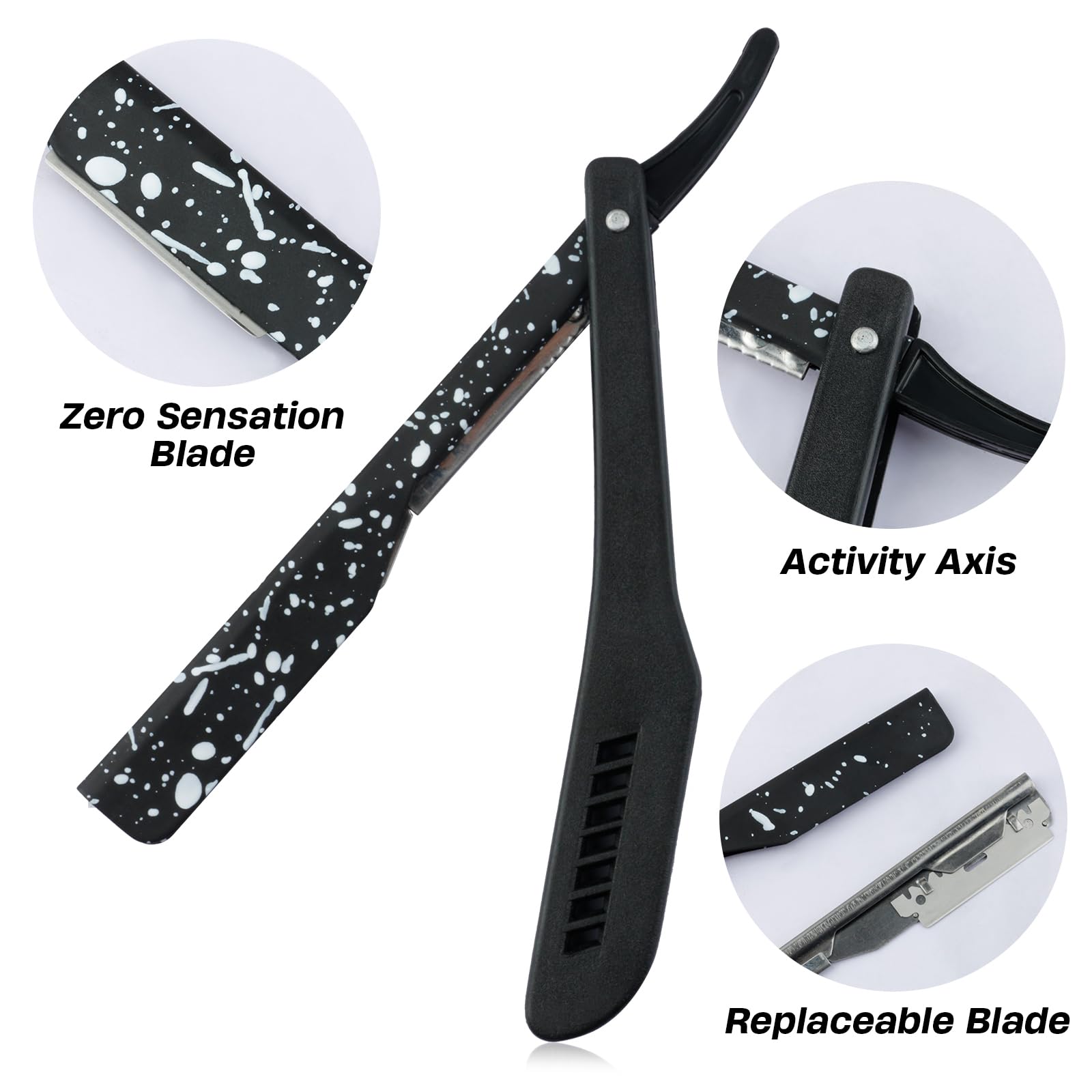 Slide Out Razor for Men, Professional Classic Barber Straight Edge Razor with 10 Single Edge Blades, Manual Shaver Salon Quality Razor for Close Shaving (Black)