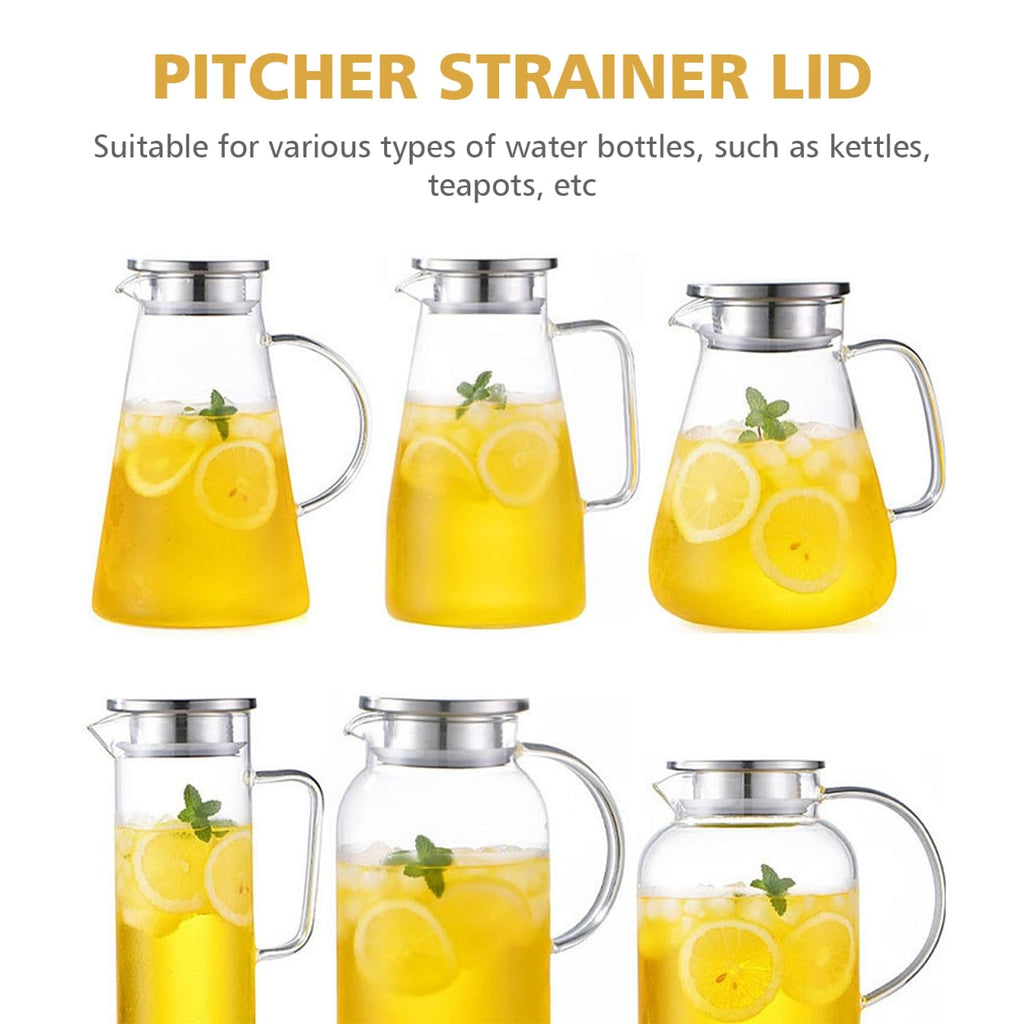 Housoutil Stainless Steel Carafe Lid Replacement for Glass Water Pitcher Leak-Resistant Cover with Dual Drain for Cold Beverage and Tea Pitchers