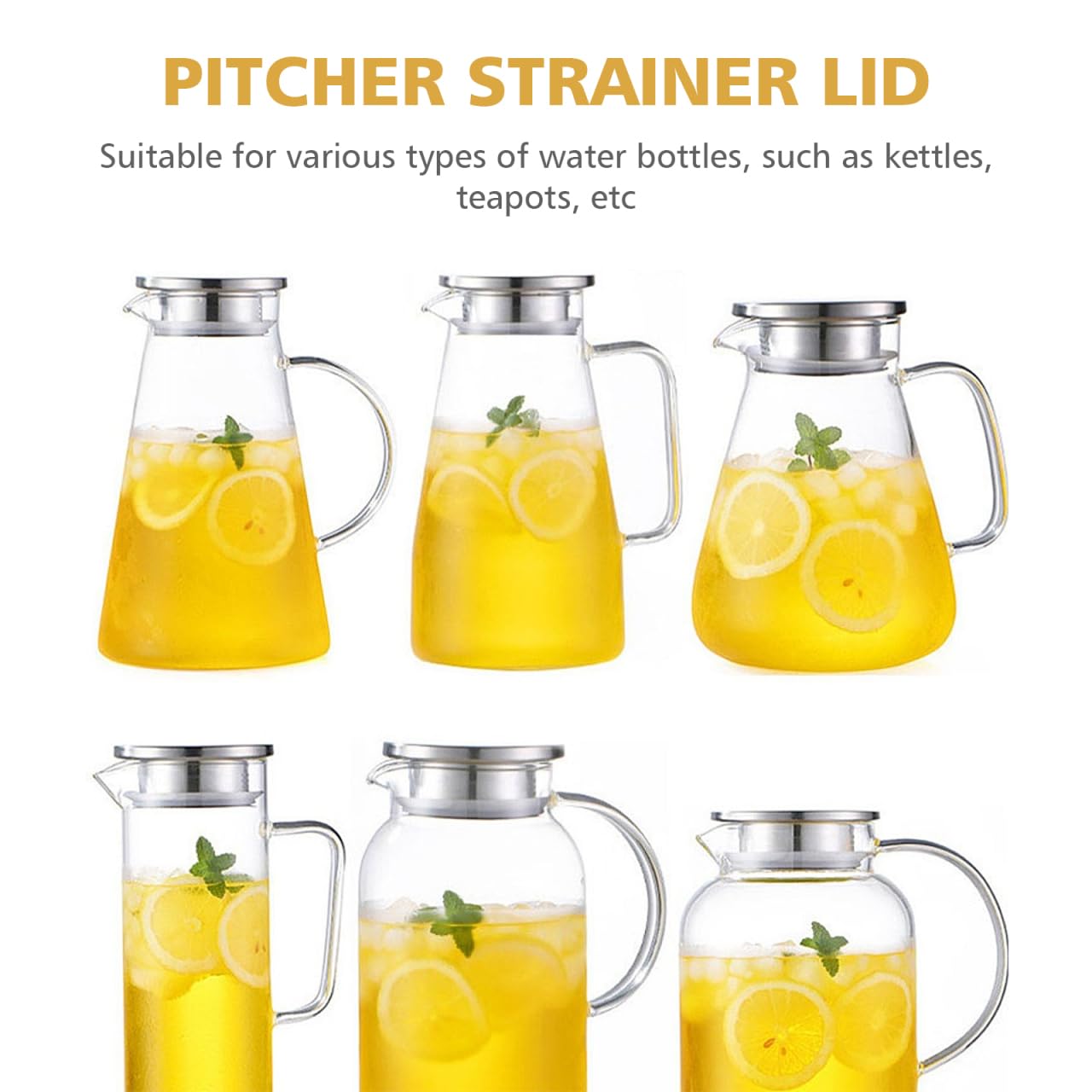 Housoutil Stainless Steel Carafe Lid Replacement for Glass Water Pitcher Leak-Resistant Cover with Dual Drain for Cold Beverage and Tea Pitchers