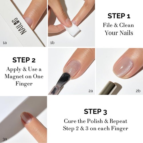 NAILOG Pink Cat Eye Gel Nail Polish 12ml Top Coat Color Gel Base One Step 3-In-1 Formula Soak Off UV Magnetic Gel Polish for Home DIY & Gifting | Pinky Cat