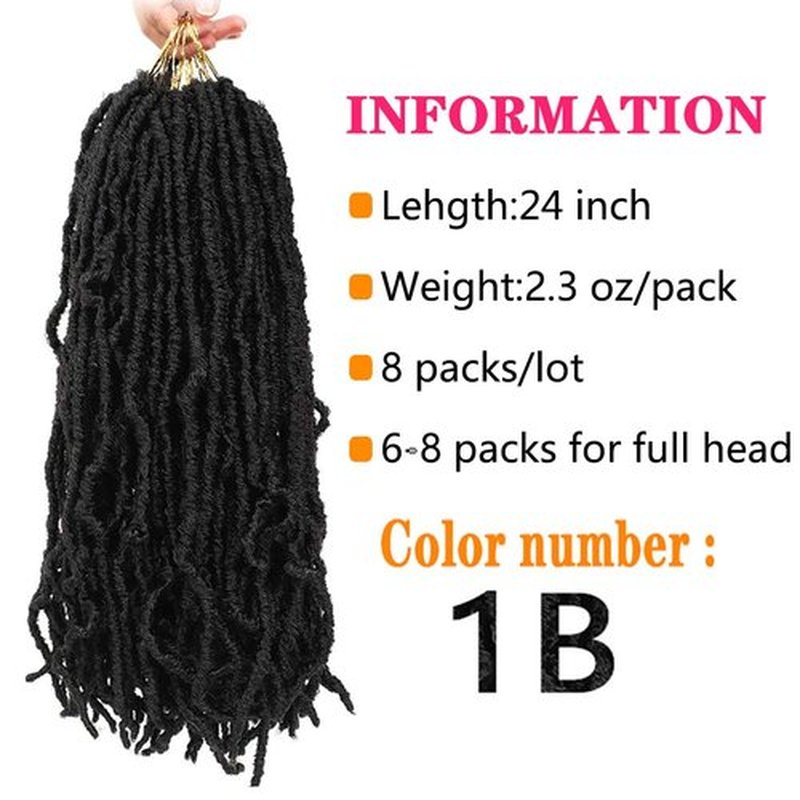 Soft Locs Crochet Hair 24 Inch 8 Packs Blcak Faux Locs Crochet Hair Butterfly Locs Pre looped Braids Synthetic Crochet Hair for Women (24 inch 1B)