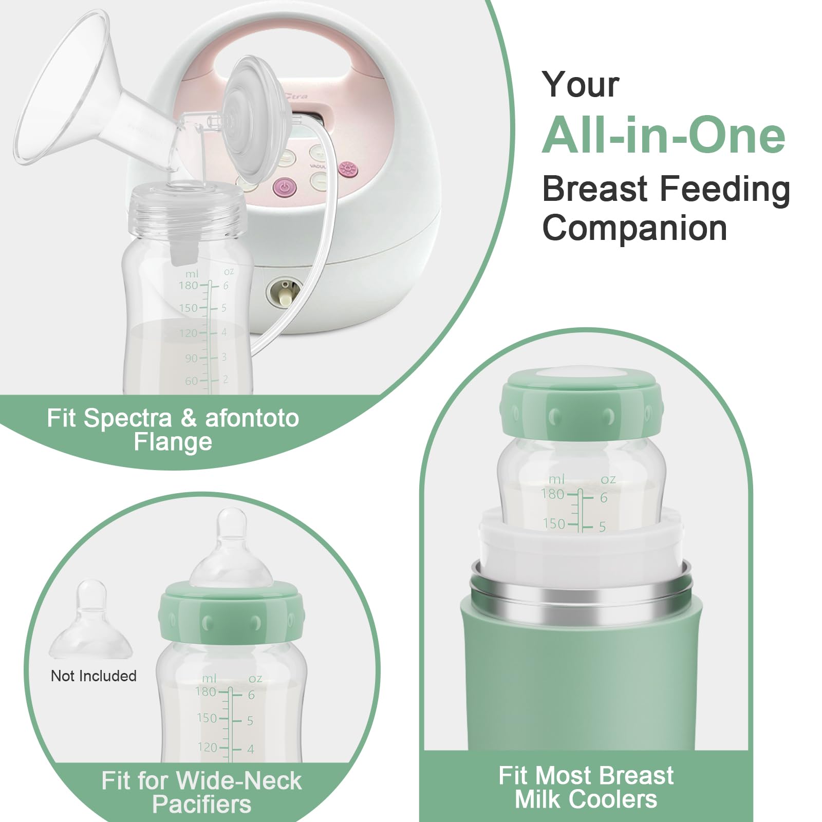 6PCS Breastmilk Storage Bottle Compatible with Momcozy Breastmilk Cooler 22oz, Breast Milk Containers for Fridge, Wide-Neck Baby Bottles for Pumping Fit Spectra S1/S2/SG/9Plus /Motif Luna Pumps,Green