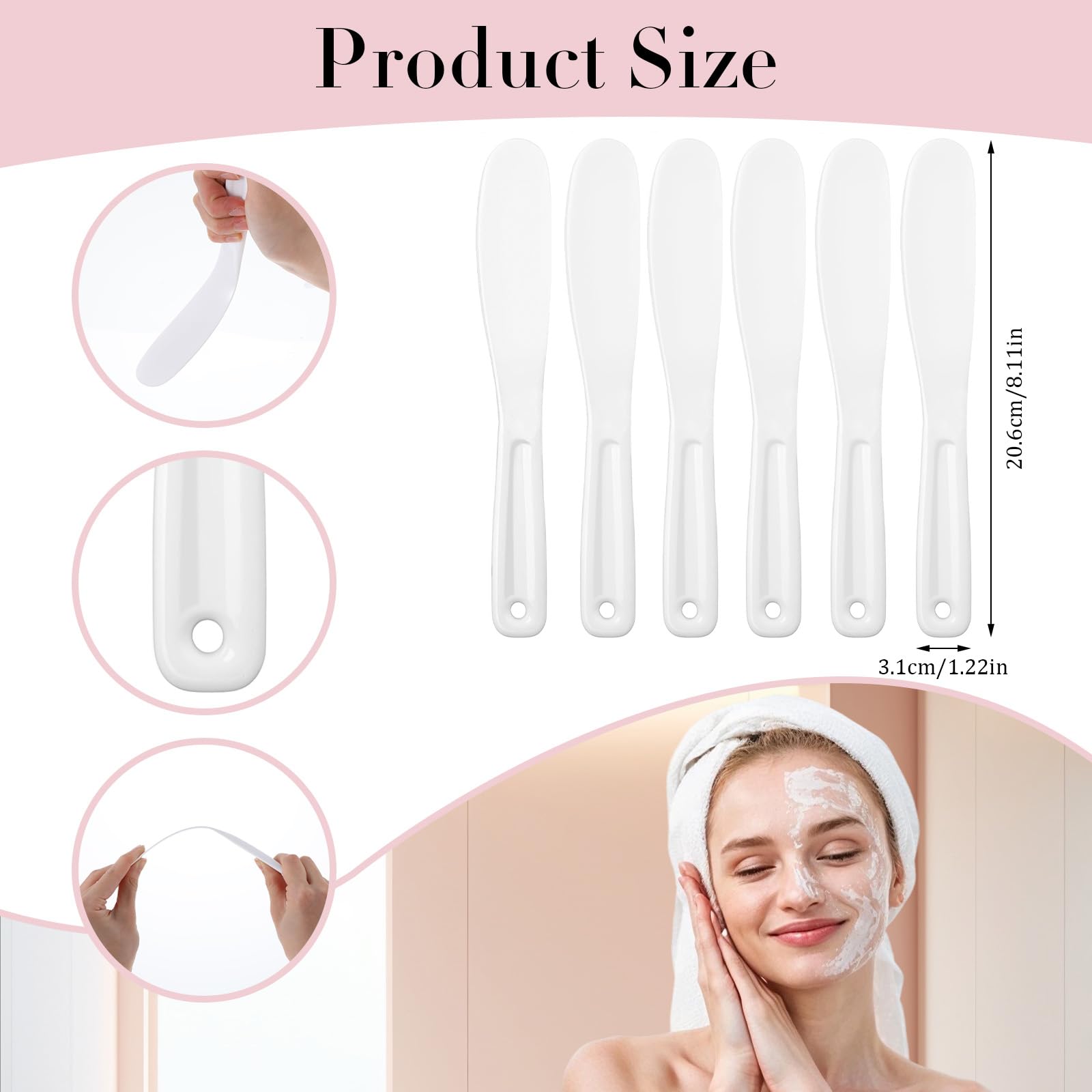 Ymapinc Mask Applicator Tool, 6Pcs Resuable Face Spatula, Large Plastic Makeup Face Mask Spatula, Creams Mixing, Skincare or Scraping Jars, Cosmetic Brush 8.11 1.22 Inch (White)