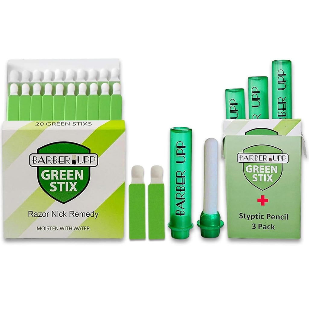 Green Stix + Styptic Pencil Set - 3 Pencils + 20 Aluminum Sulfate Sticks to Block & Stop Bleeding Fast From Razor Shaving Nicks & Minor Cuts - Anti-Bleed Shaving Accessory Men & Women