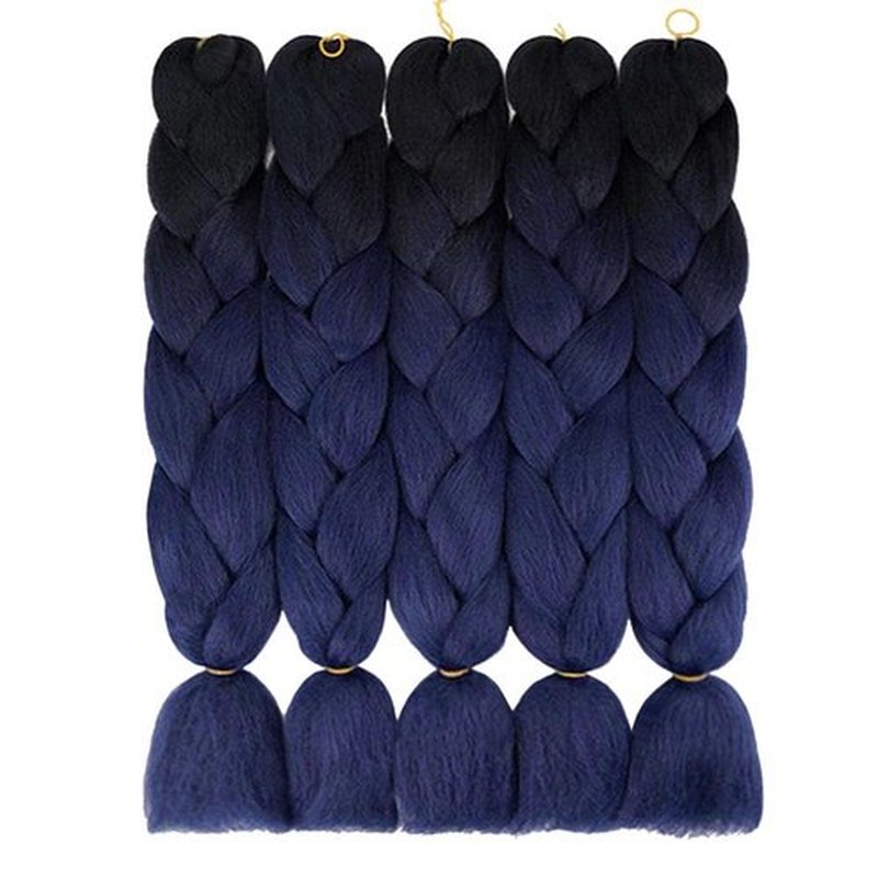 AIDUSA Ombre Braiding Hair Black to Dark Blue 5 Pcs Synthetic Afro Braiding Hair Extensions 24 Inch 2 Tones for Women Twist Crochet Braids 100g (#B20 Black to Dark Blue)