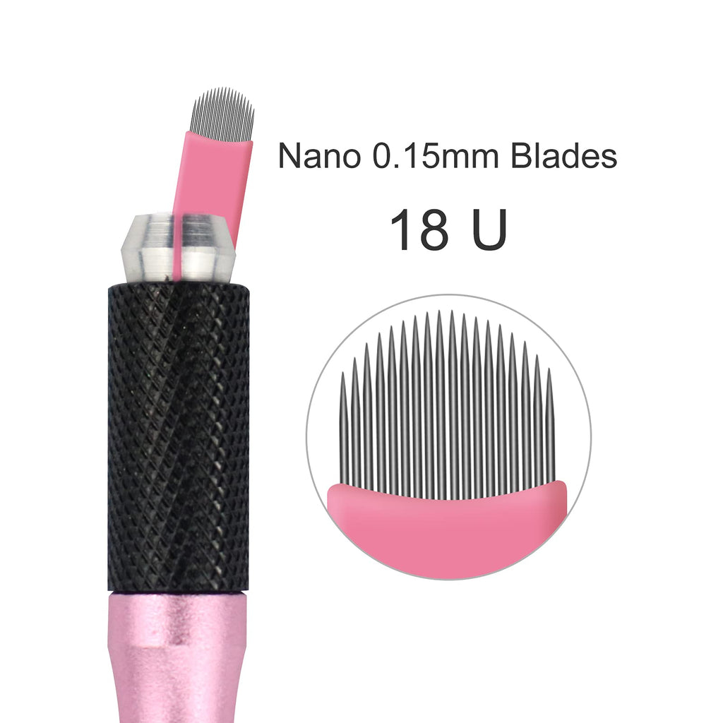 50 pcs Pink Disposable Microblading Blade NANO U18 Microblades 0.15mm Nano Needles Perfect for Hair Strokes Eyebrow Thinnest needles in Market (18U)