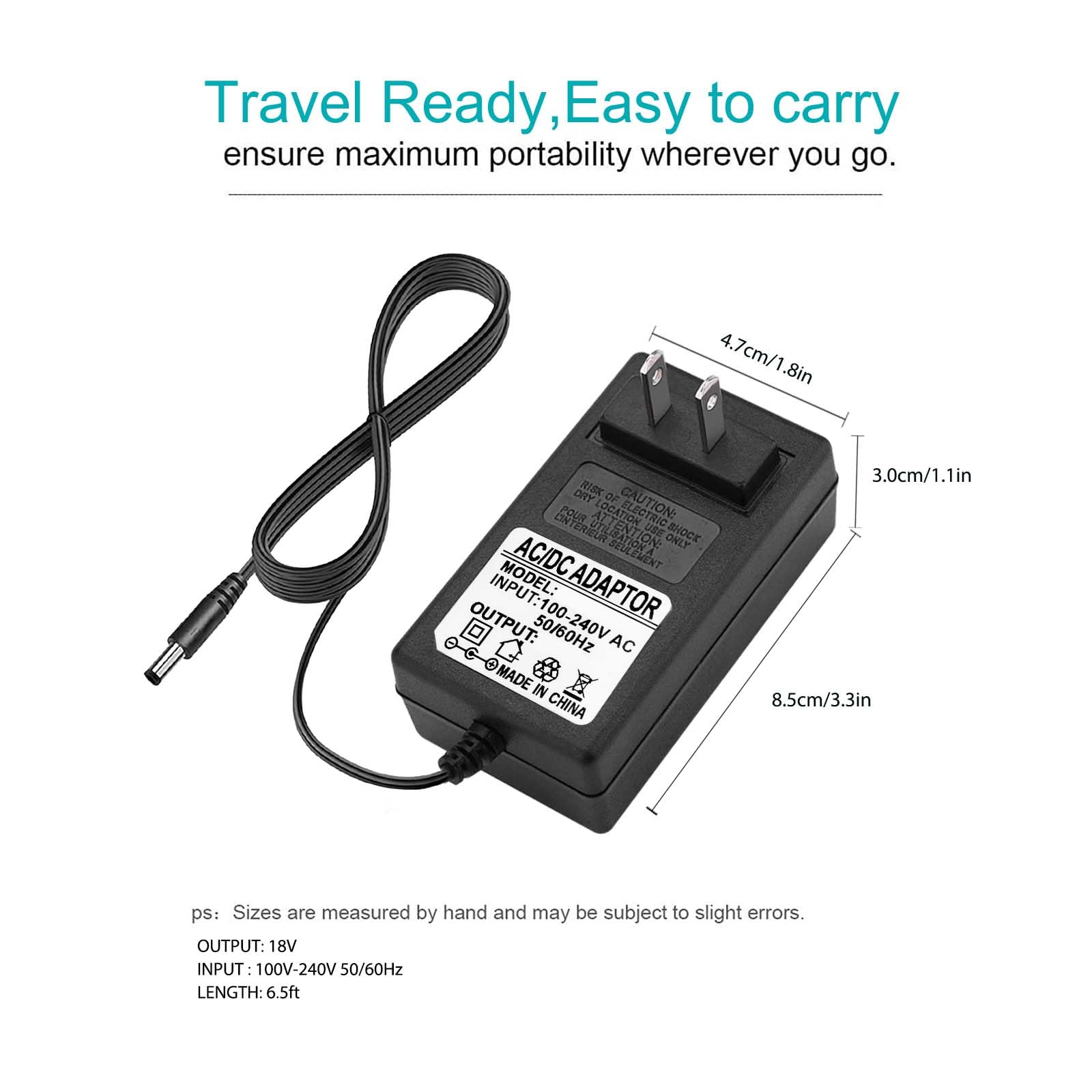 RCBCH 18V 2A AC Adapter Power Supply 36W Switching Wall Mounted Power Adapter Compatible with LED Lights Speakers webcams and More DC 3.5x1.35mm 4.0x1.7mm Equipment (6 ft)