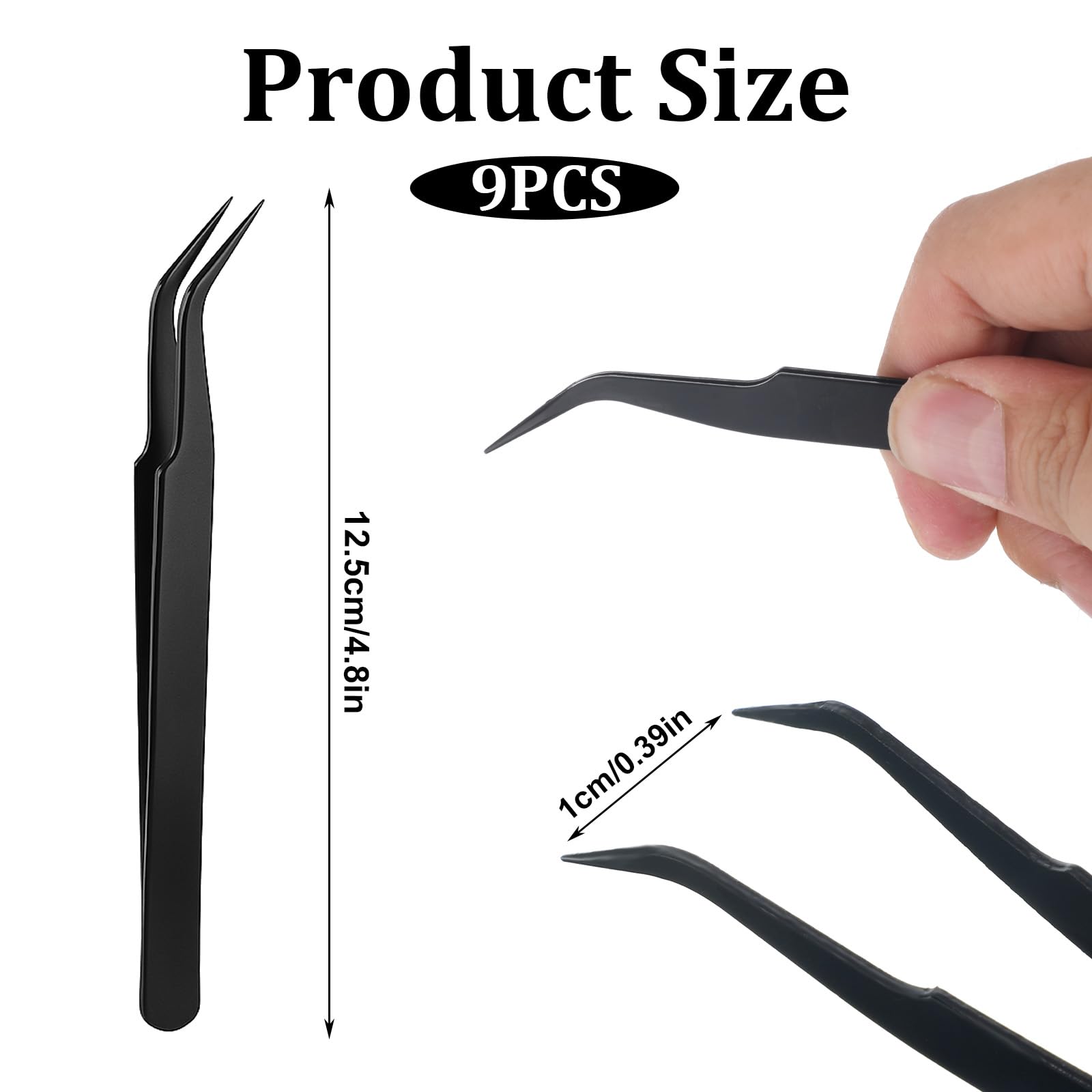 9 Pieces Craft Tweezers, Stainless Steel Sticker Tweezers Black Curved Pointed Craft Tweezer Multipurpose Precision Tweezer for Jewelry Making, Scrapbooking, Eyelash Extension