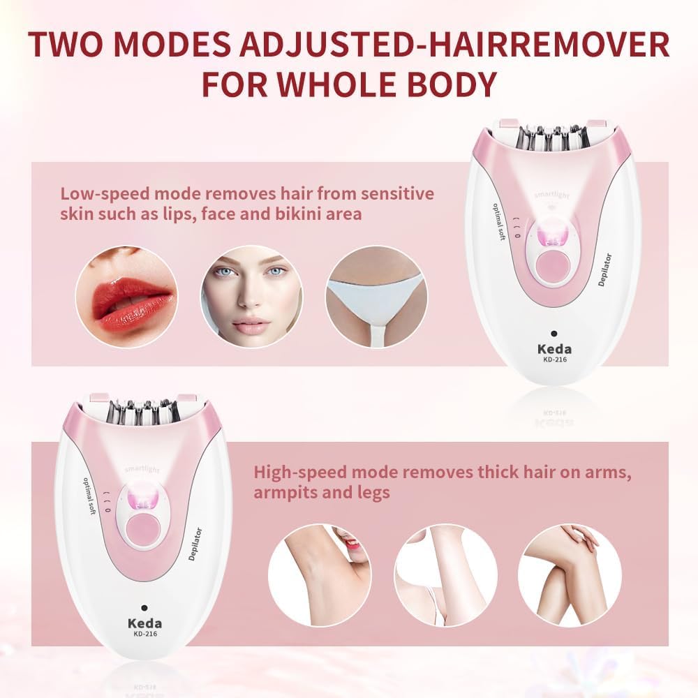 Facial Epilator, Glabours Skin Hair Remover for Women Epilators with LED Light, Two Speed Hair Removal Device, Epilator for Women, Pluxy Facial Hair Removal for Bikini Arm Legs Armpits