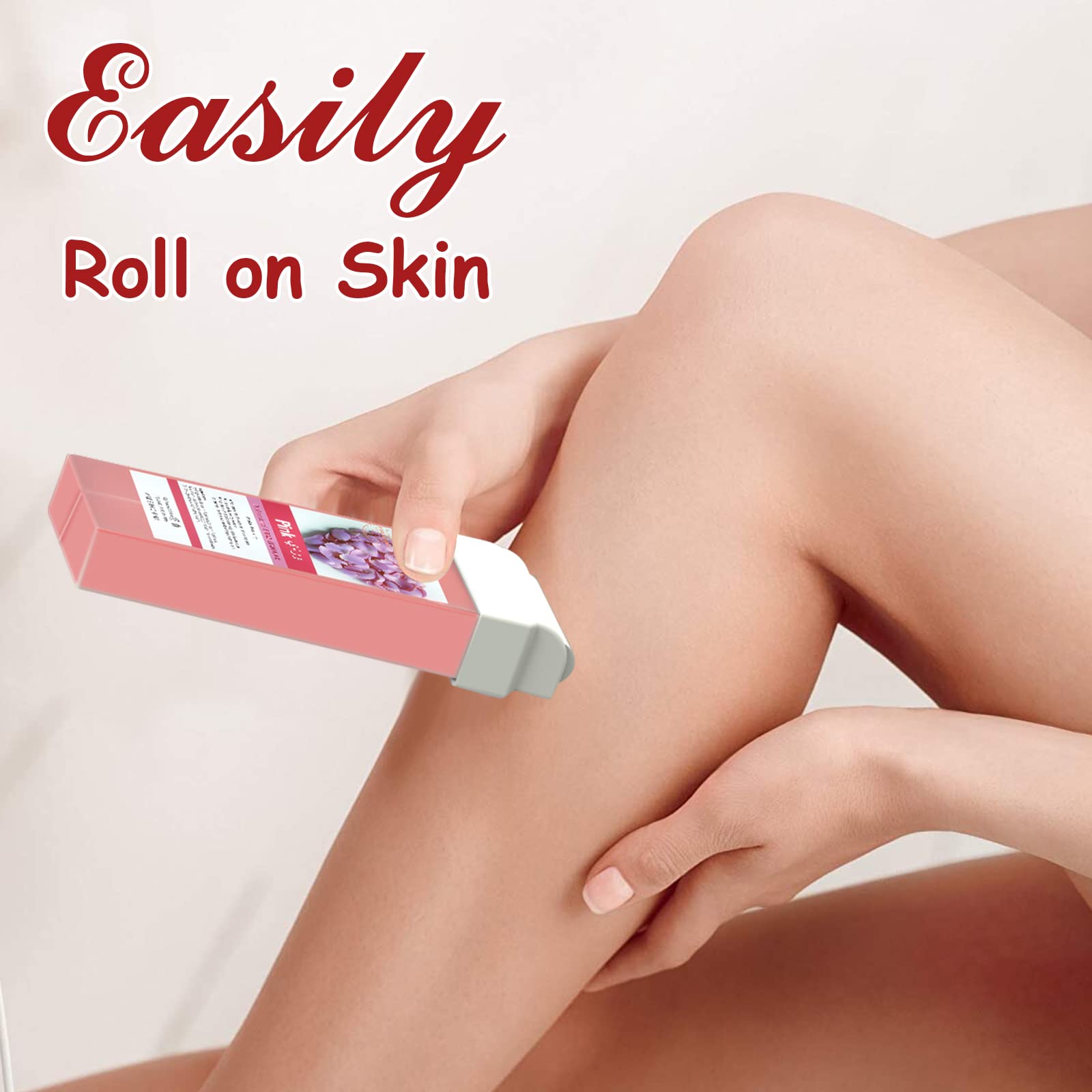 Seopri Roll On Wax, Hair Removal Wax Cartridges with Strips 50Pcs and Wax Wipes 16Pcs, Depilatory Wax Roller Refill 4 Pack, Waxing Kit for Leg, Arm, Underarm