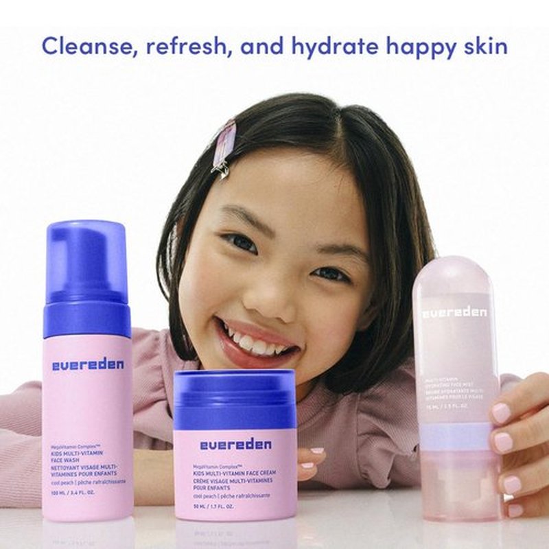 Evereden Kids Multi-Vitamin Hydrating Face Mist, Face Wash, & Kids Face Cream Set: Clean, Vegan, and Multivitamin-Rich Kids Skin Care Set for 6 & up - Moisturize & Refresh