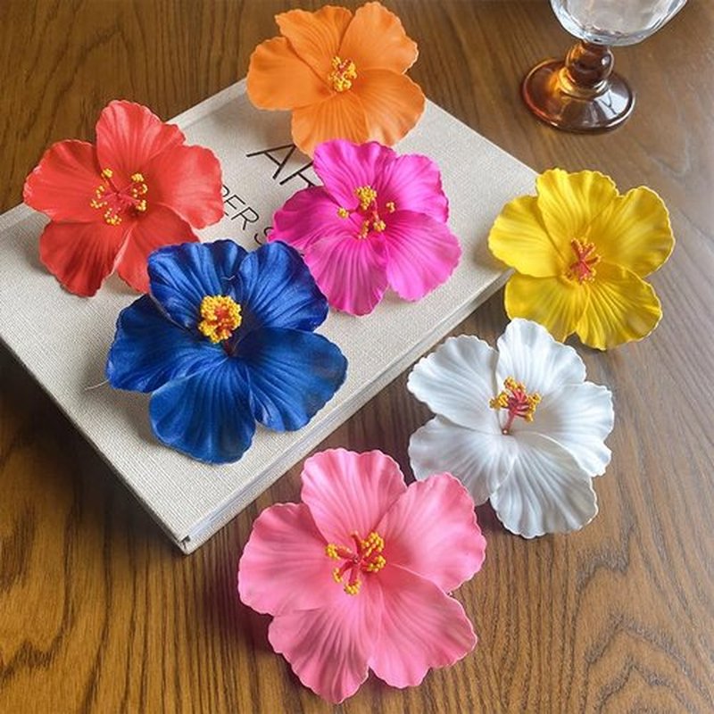 8pcs Hawaiian Flower Hair Clips for Women Fake hair clip for thin thick hair Clips for Wedding Bridal Beach Party (8pcs Vacation style)