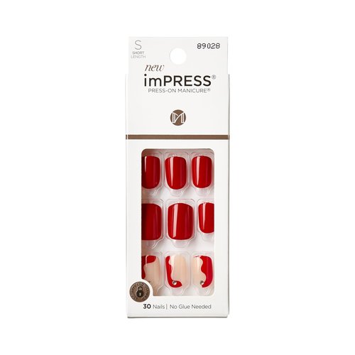 KISS imPRESS Press-On Manicure Fake Nails – Adore You, Short, Square, Red, Easy Press On, Chip Proof, Smudge Proof, Waterproof, No Dry Time, Comfortable & Secure, Super Hold Adhesive | 30 Count