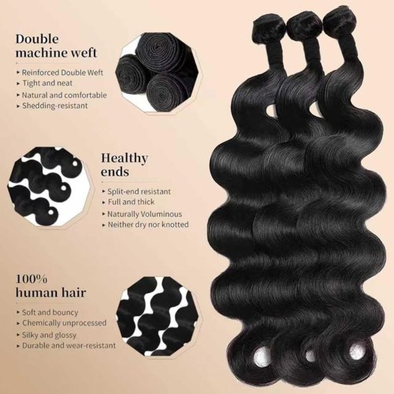12A Unprocessed Brazilian Human Hair Body Wave human hair bundles 3 Bundles 18 20 22 Inch Natural Black soft Smooth Double Weft Quick Weft Extensions for Women