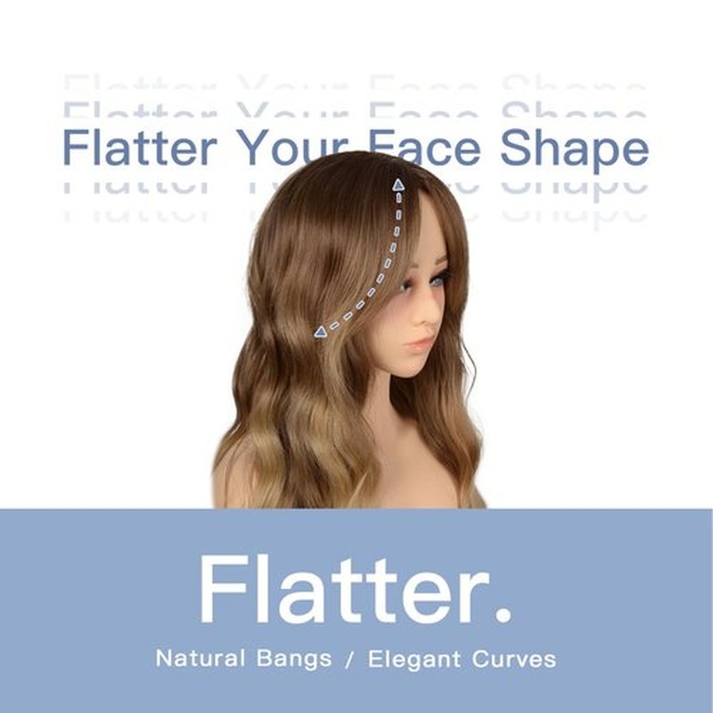 BrittyHair Long Wavy Honey Blonde Wig with Curtain Bangs for Women 26 Inch Curly Wavy Synthetic Wigs Natural Looking Heat Resistant Synthetic Wavy Wig for Daily Party Halloween Cosplay Use