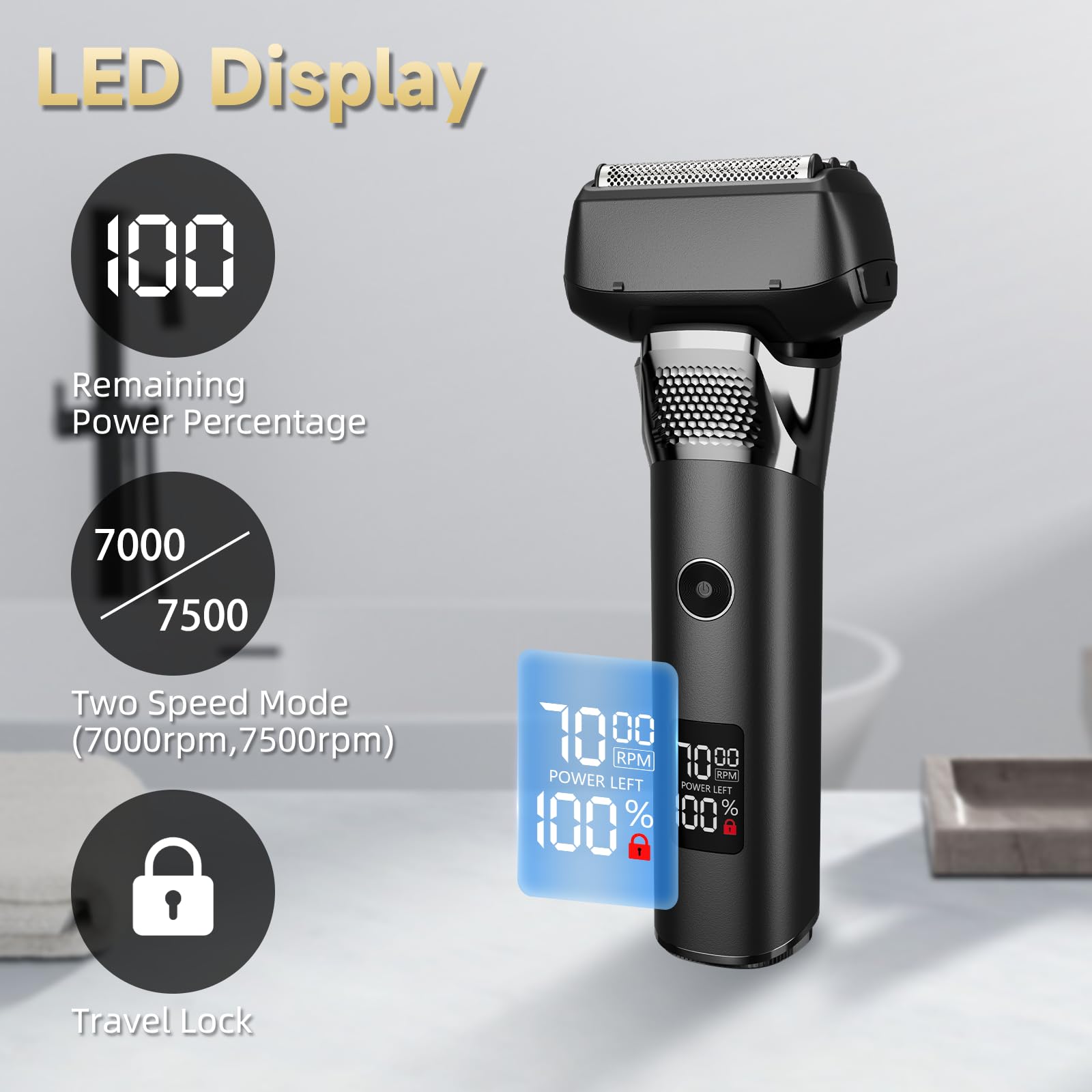 Electric Foil Shavers, Electric Razor for Men with Trimmer, Waterproof 5 Floating Blades for Shaving Face, Cordless Rechargeable USB Type-C, Wet Dry Use/Travel Lock/LED Display