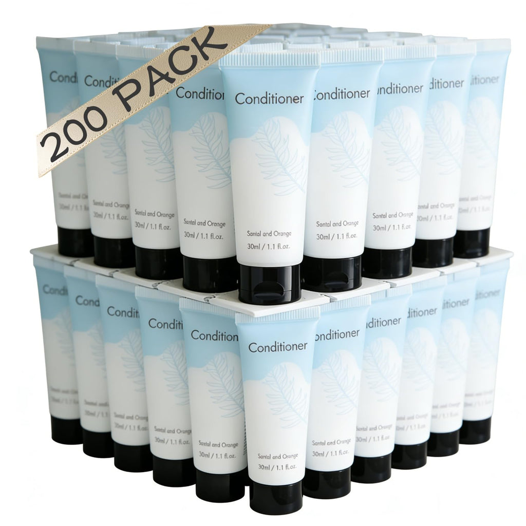 NISGUR Double Sealed Hotel Conditioner Bulk 200 Pack Individually Wrapped Travel Size Conditioner Aloe and Green Tea Extract Infused Hotel Supplies and Toiletries for Guest