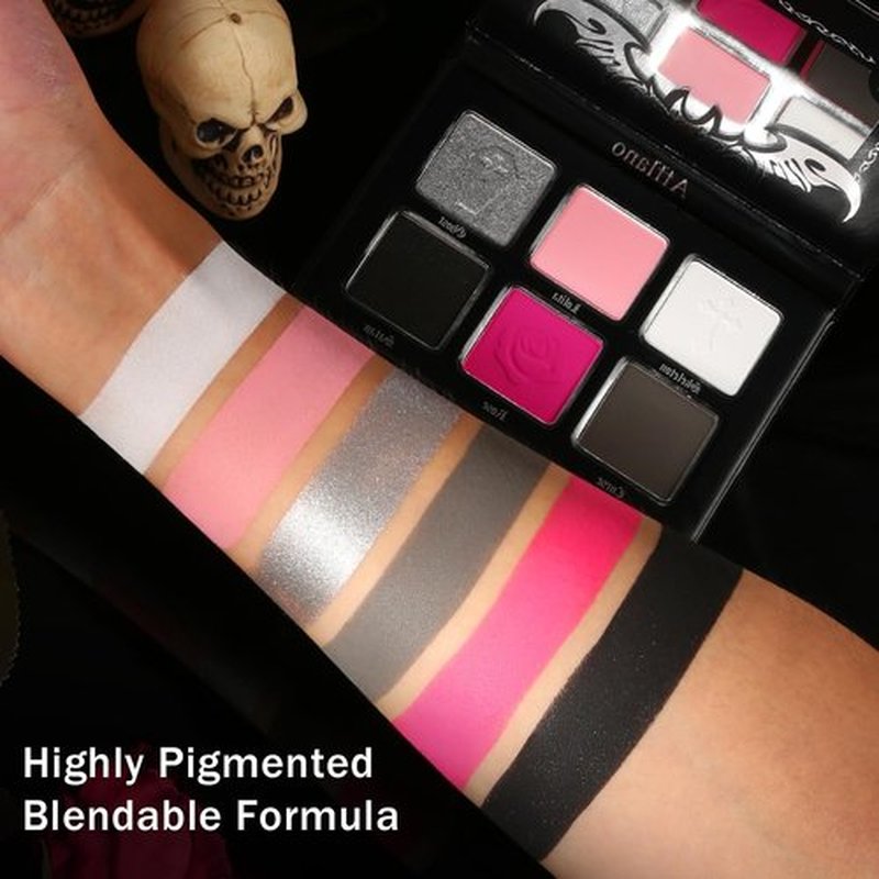 Afflano Goth Pink Eyeshadow Palette, Black Silver Pink Smokey Eyes Makeup Eyeshadow Pallet With Mirror, for Goth Girls Women Long Lasting Daily Valentine makeup, Emo Halloween Clown SFX Gothic Looks