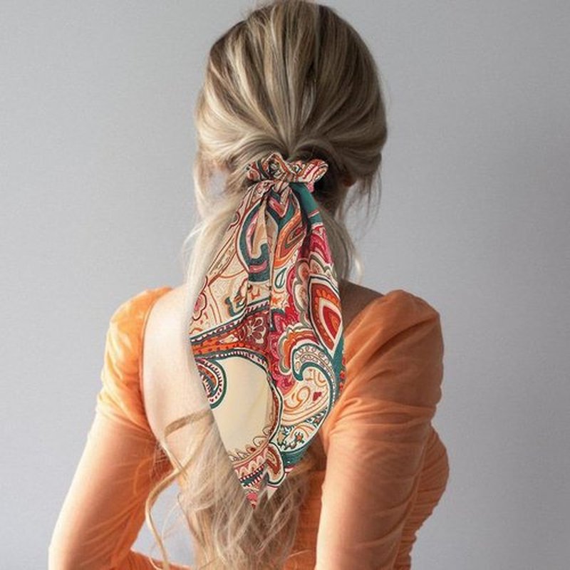 Jewemia Boho Hair Scarf Scrunchies for Women Bow Hair Ties Floral Hair Scrunchies Silk Elastic Ponytail Holder Hair Accessories for Girls 4 pcs (Boho)