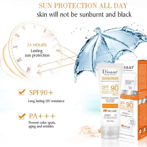 DISAAR BEAUTY Sunscreen SPF 90 - Oil-Free Sunblock with UVA/UVB Protection | Moisturizing 40g