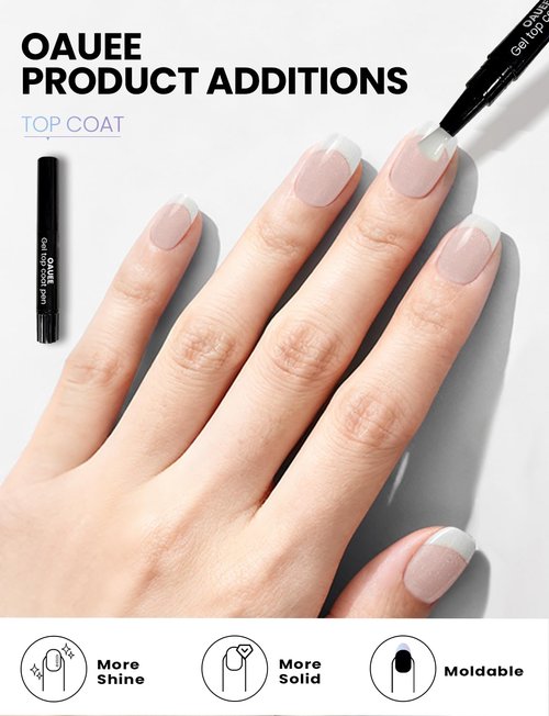 Oauee Semi Cured Gel Nail Strips | Built-In Gel Top Coat | UV Light Required | Salon Quality, Easy Application And Removal (Shining French style)