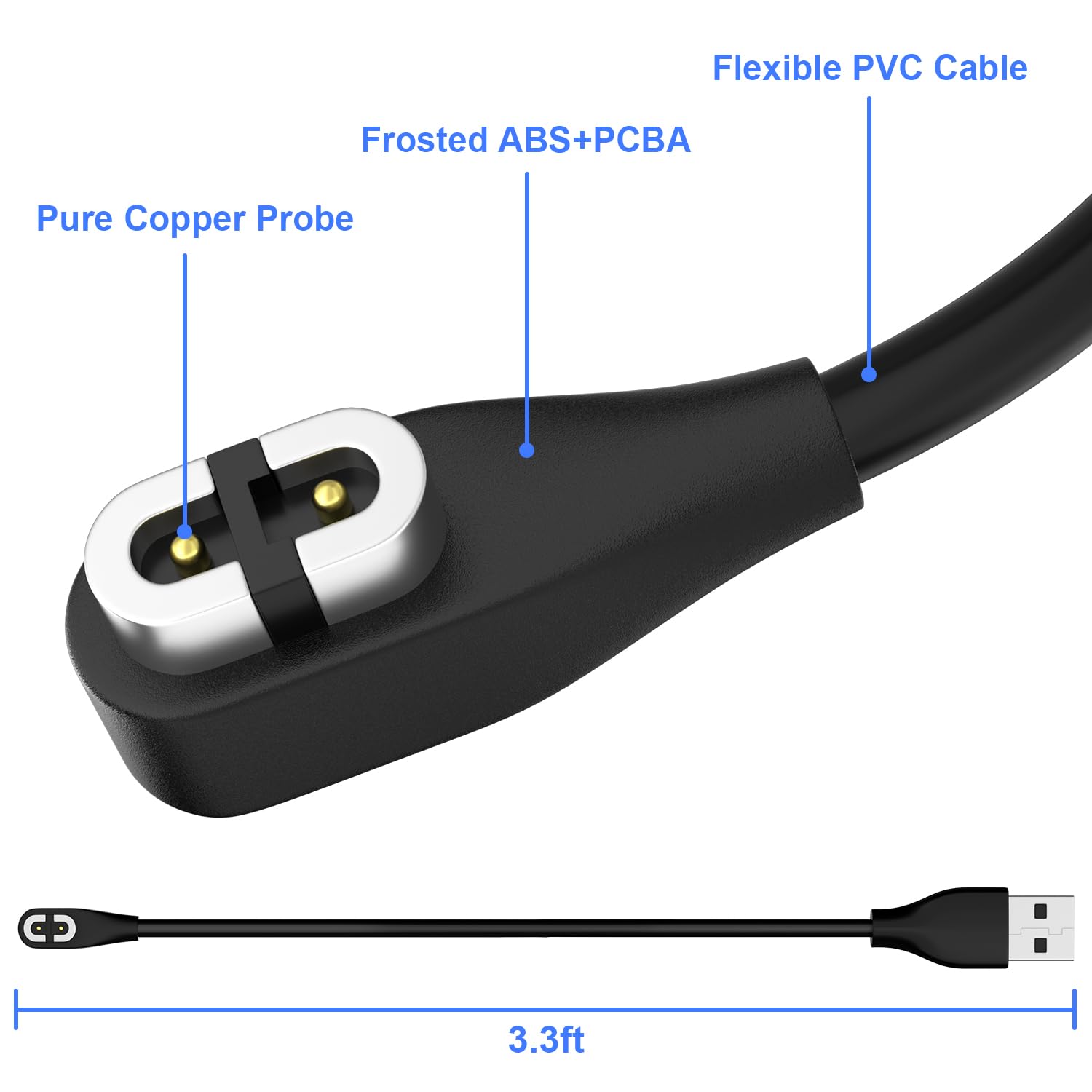 Gamorek Charger Compatible with Shokz, Charging Cable with Adapter, Magnetic USB Cord for Aftershokz OpenRun Pro/Mini/Aeropex AS800/ OpenComm Bone(3.2ft