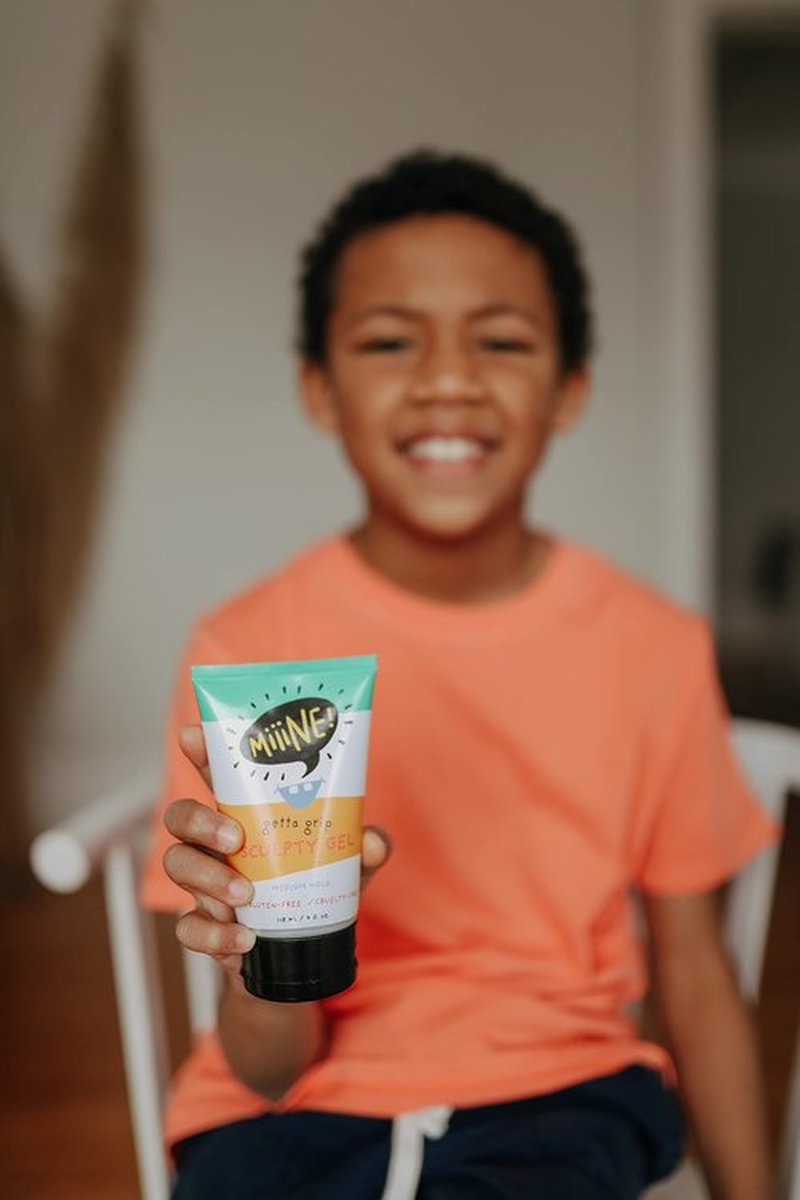 MiiiNE! Getta Grip Scultpty Gel 4oz | Medium-Strong Hold Kids Hair Gel - Styling Gel with Light Smell and No Flaking Cruelty Free Hair Gel for Kids Made in USA