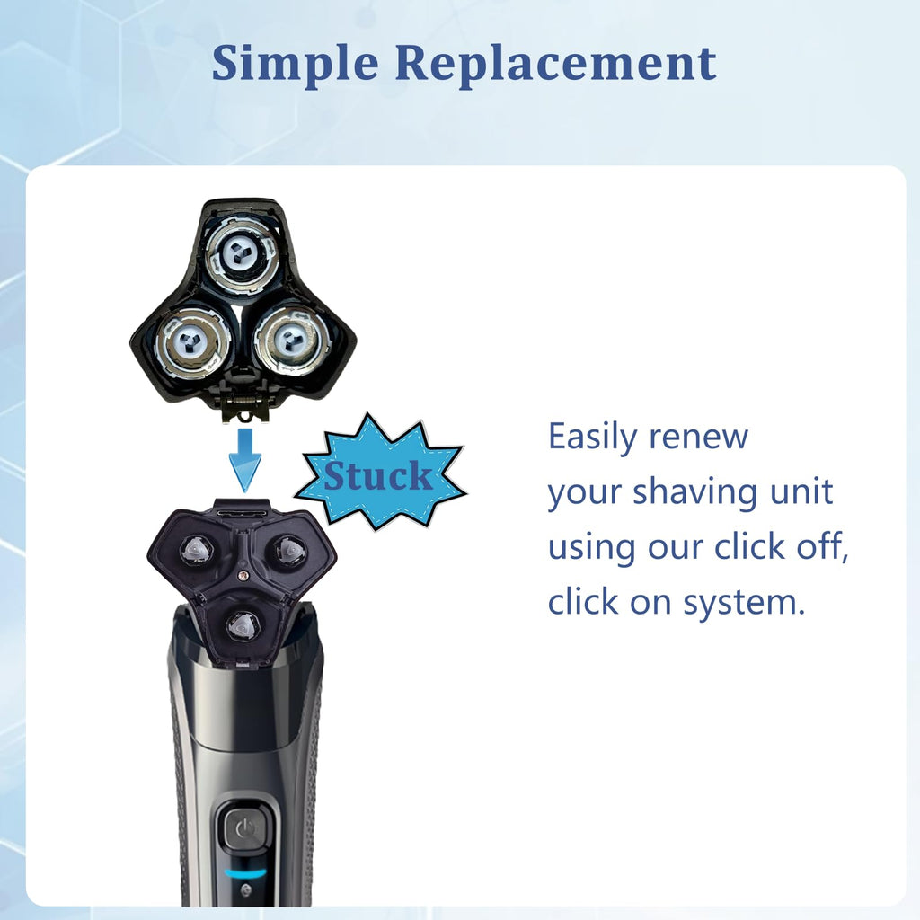 SH71 Replacement Rotary Head Compatible with Philips Norelco Shaver Series 7000 and Series S5500, Metal Wheel Buckle and Upgrade 15 Precision Blades (Gold)