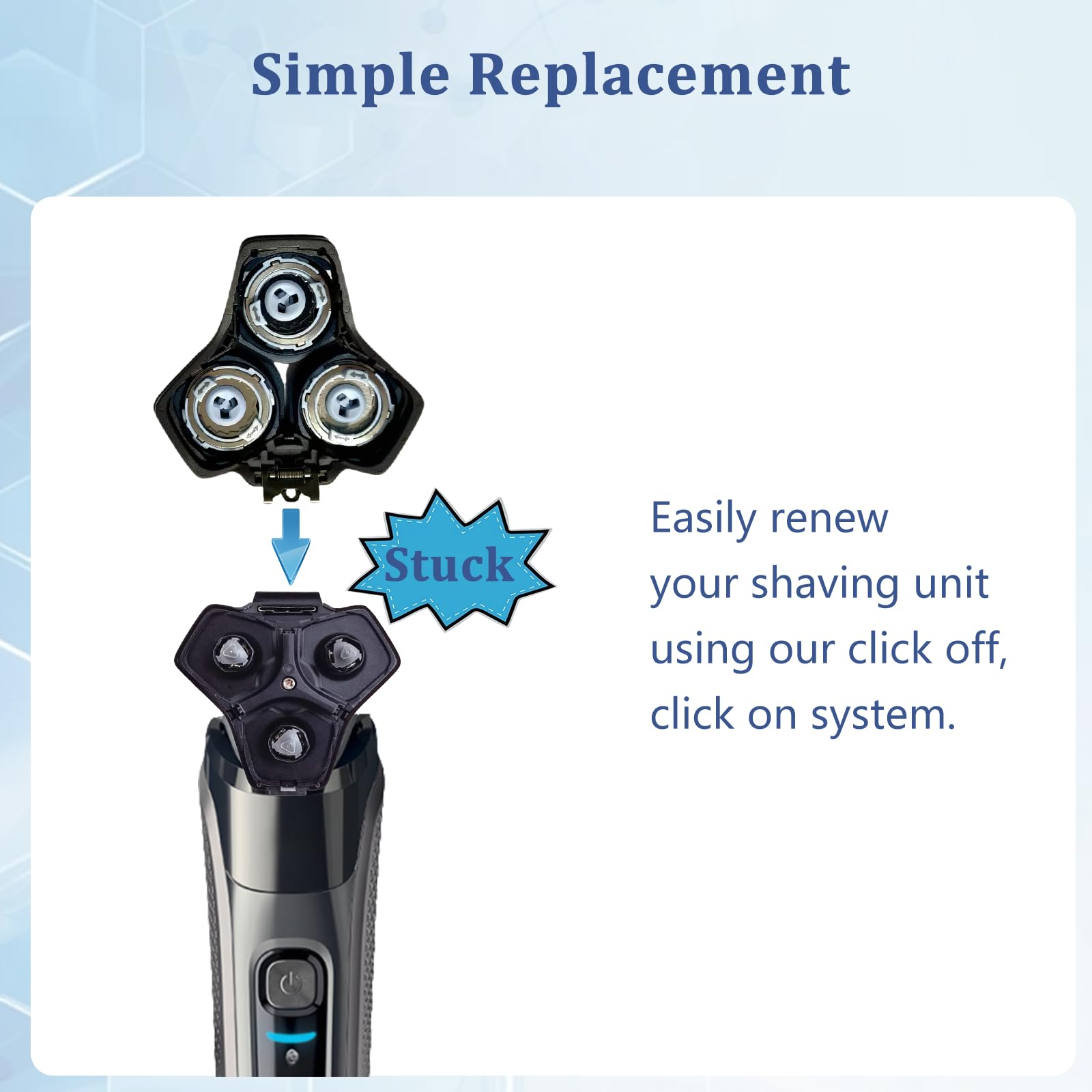 SH71 Replacement Rotary Head Compatible with Philips Norelco Shaver Series 7000 and Series S5500, Metal Wheel Buckle and Upgrade 15 Precision Blades (Gold)