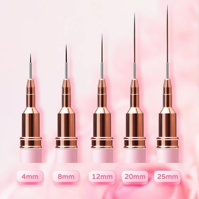 Nail Art Brushes, 5PC Nail Liner Brush Set, UV Gel Polish Painting Art Design Pen for Long Lines, Thin Details, Fine Drawing Sizes 4/8/12/20/25mm(Pink)